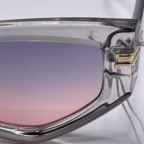 chunky Transparent Grey Two Tone Lens Gold Accent Fashion Sunglasses - Picture 3 of 12